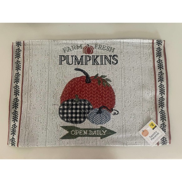 8 Pack Perfect Harvest Tapestry Placemat Farm Fresh Pumpkins 13x18 in Table - Picture 1 of 1